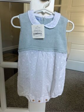NWT Mi Lucero Blue Knit & White Eyelet Baby Bubble size 24 months